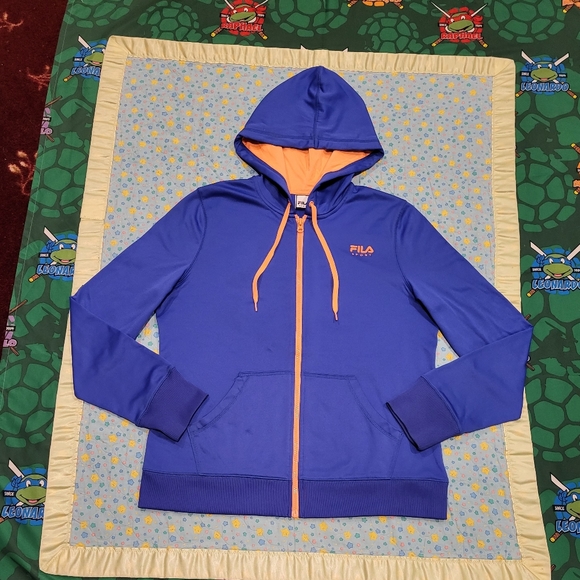 🔥 FILA 💎 Full Zip Jacket Hoodie Sweatshirt ✨️ Blue Orange Womens Large 🔥🔥🔥 - Picture 2 of 9